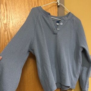 Blue Waffle Knit Henley Sweater